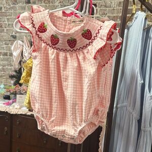 Pink Strawberry Embroidered Bodysuit